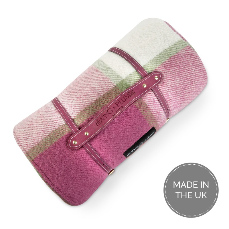 Thumbnail of Pure New Wool Waterproof Picnic Blanket Pink Checks image