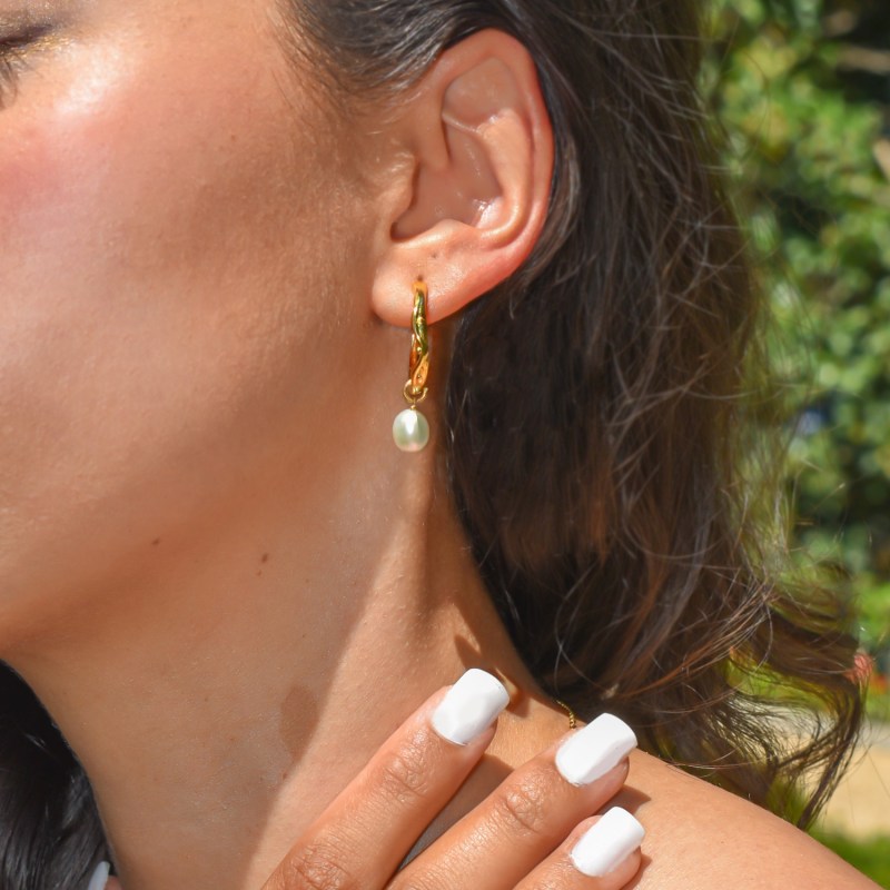 Thumbnail of Celeste Pearl Hoop Earrings image