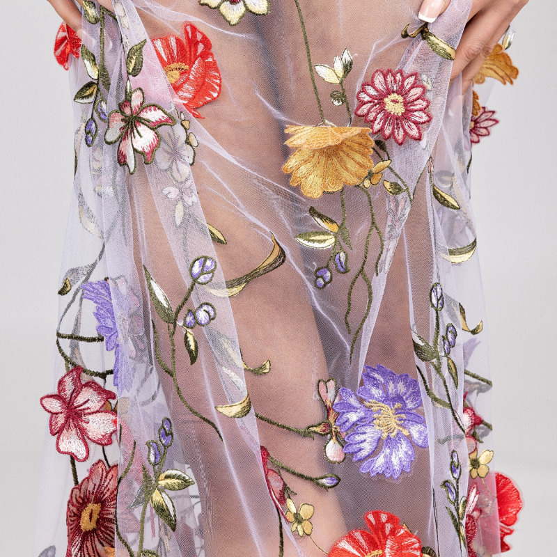 Thumbnail of Celestial Blanche - Skirt Of Multicoloured Flowers On White Mesh image
