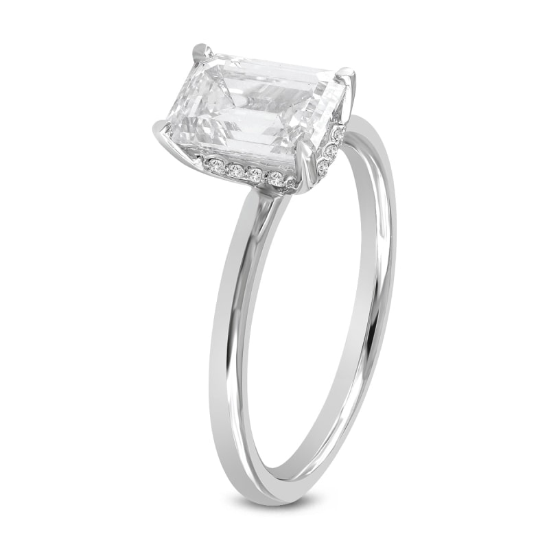 Thumbnail of Certified Lab Grown Diamond Emerald Cut Solitaire Hidden Halo Ring In White Gold image