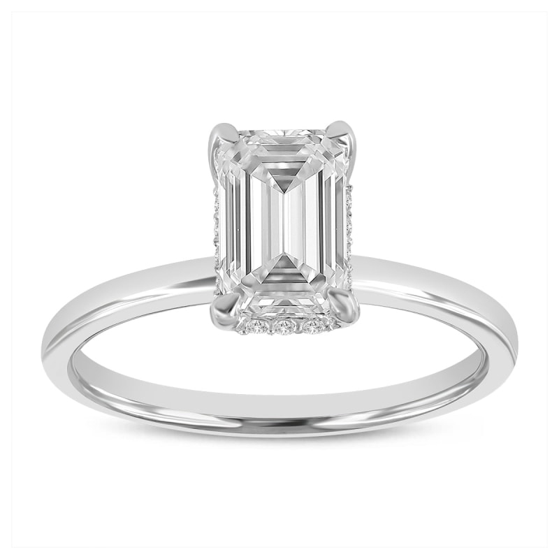 Thumbnail of Certified Lab Grown Diamond Emerald Cut Solitaire Hidden Halo Ring In White Gold image