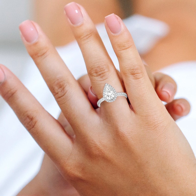 Thumbnail of Certified Lab Grown Pear Shape Halo Diamond Ring In White Gold image