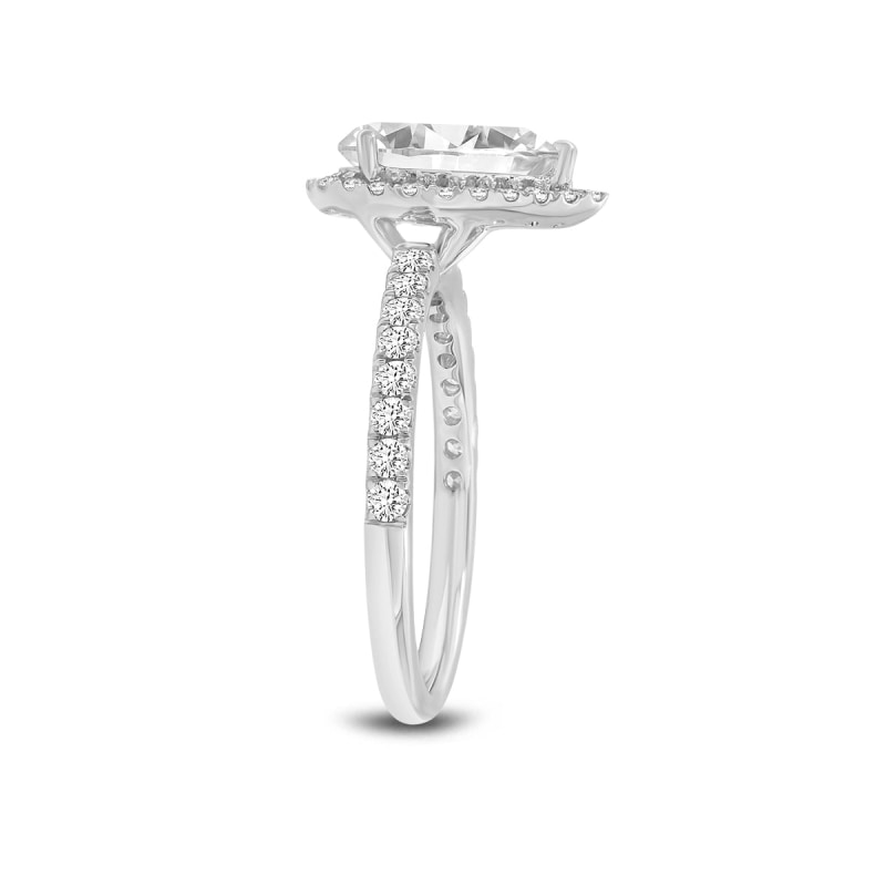 Thumbnail of Certified Lab Grown Pear Shape Halo Diamond Ring In White Gold image