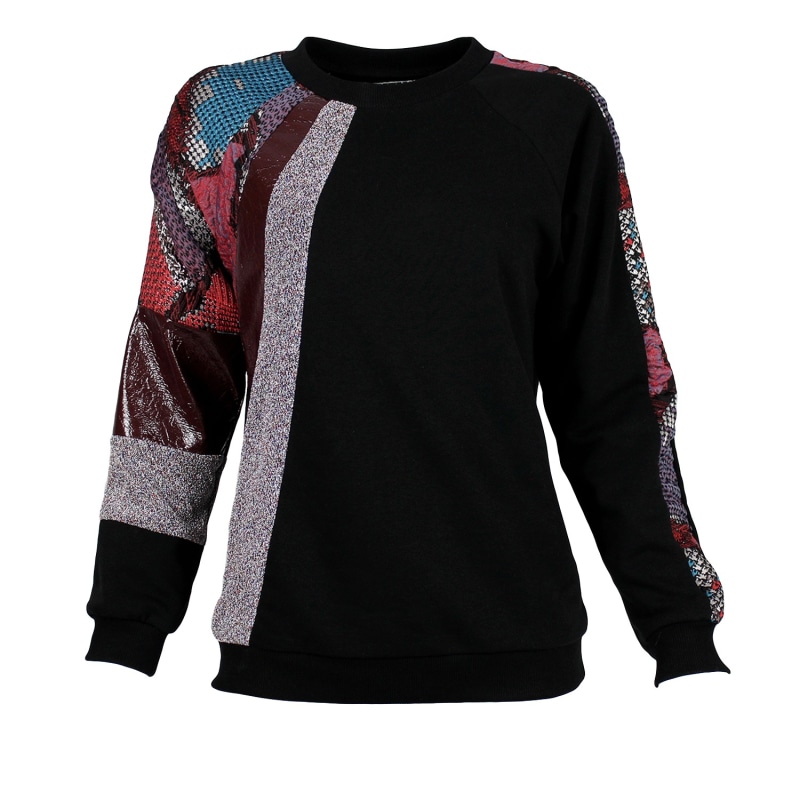 Thumbnail of Black Raglan Sweatshirt With Fabric Patches image