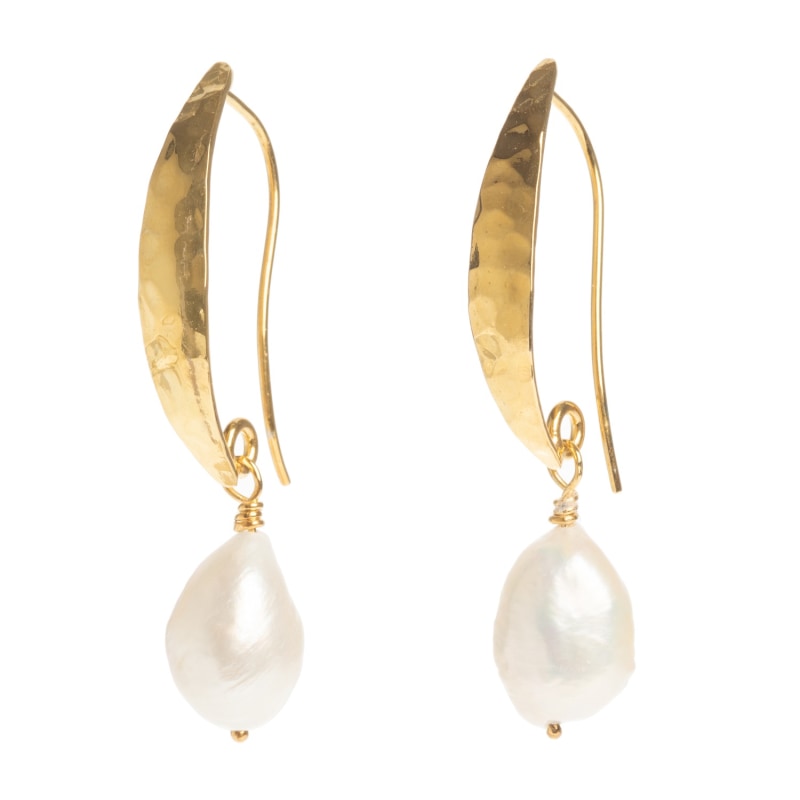 Thumbnail of Hammered Gold Baroque Pearl Earrings image