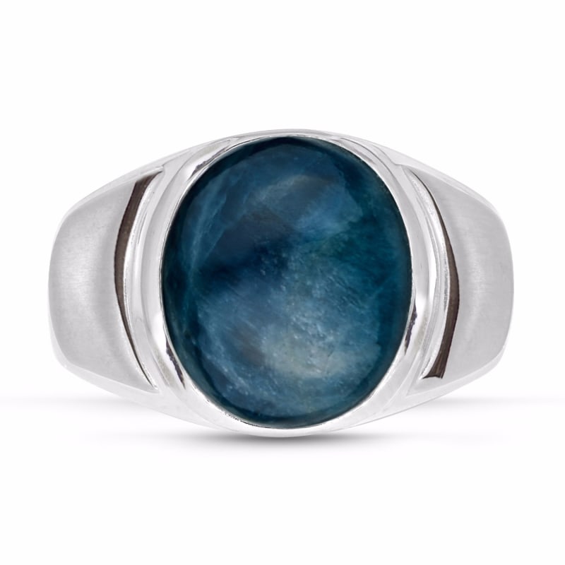 Thumbnail of Dark Blue Apatite Stone Signet Ring In Sterling Silver image