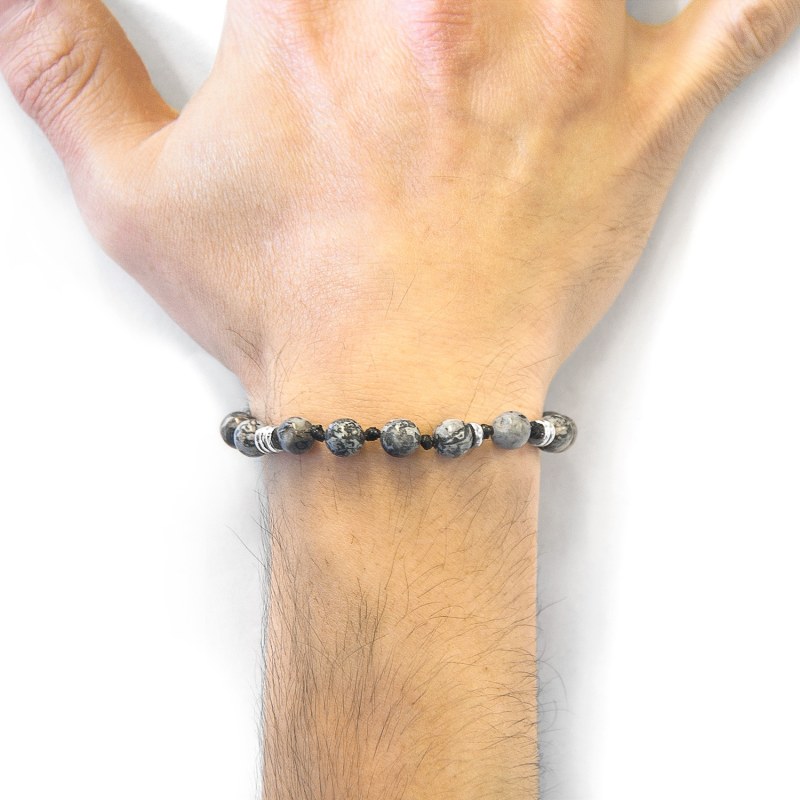 Thumbnail of Grey Jasper Agaya Silver & Stone Beaded Macrame Bracelet image