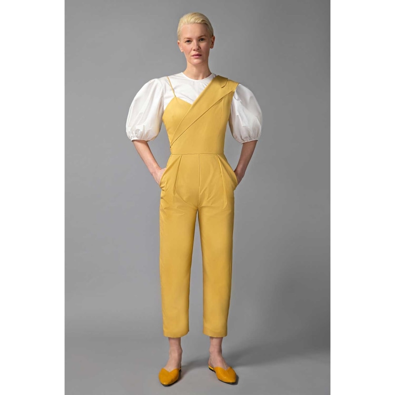 Thumbnail of Notched Lapel Cotton Jumpsuit (Macaroon Yellow) image