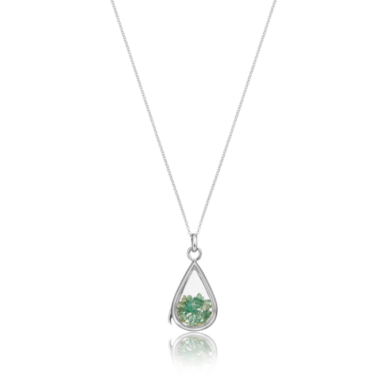 Thumbnail of Sterling Silver Aventurine Birthstone Teardrop Locket image