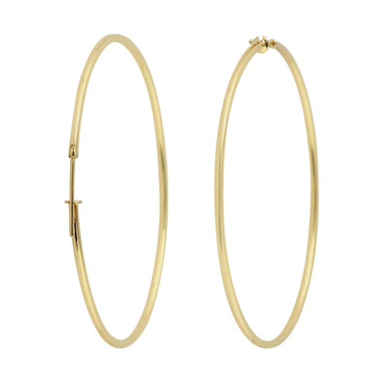 Thumbnail of Solid 18K Yellow Gold Simple Long Hoop Earrings Handmade Jewelry image