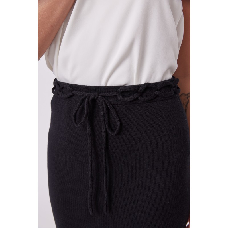 Thumbnail of Chained Detail Silk Blend Knitted Midi Pencil Skirt - Black image