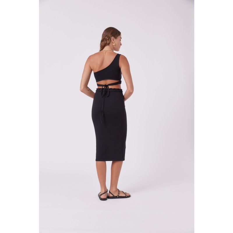 Thumbnail of Chained Detail Silk Blend Knitted Midi Pencil Skirt - Black image