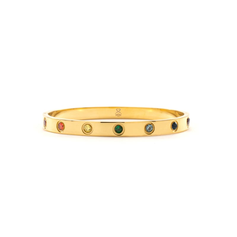 Thumbnail of Chakra Healing Stone Bangle, Gold Over Stainless Steel image