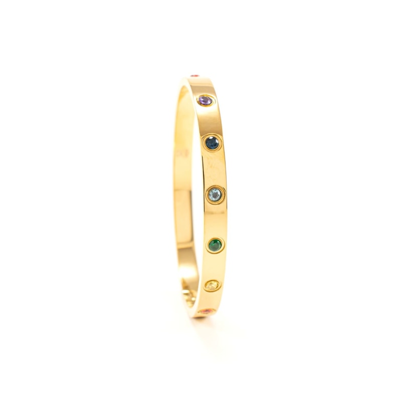 Thumbnail of Chakra Healing Stone Bangle, Gold Over Stainless Steel image