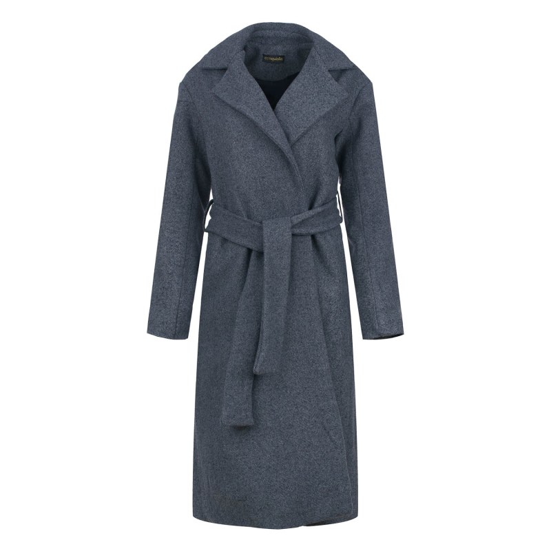 Charcoal Wool-Cotton Blend Coat With Shawl Collar & Elegant Charcoal Wool-Cotton Blend Coat With Shawl Collar & Elegant