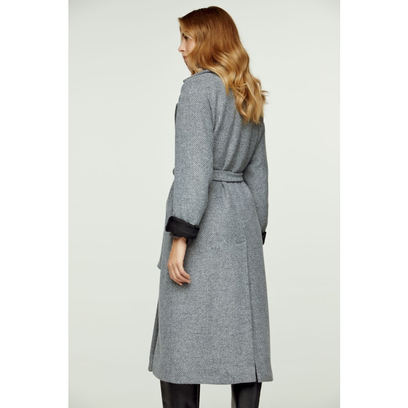 Charcoal Wool-Cotton Blend Coat With Shawl Collar & Elegant Charcoal Wool-Cotton Blend Coat With Shawl Collar & Elegant
