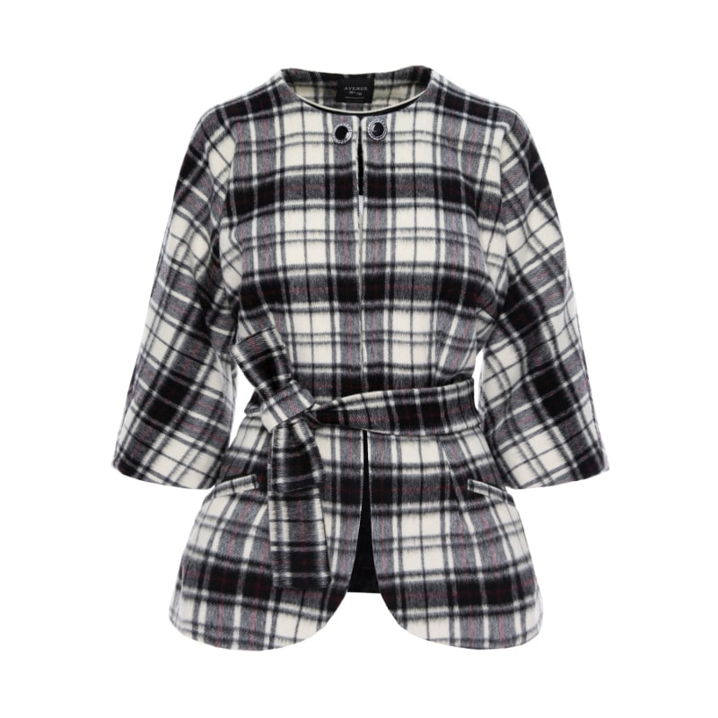 Thumbnail of Check Wool Cape With Belt - Black & White image