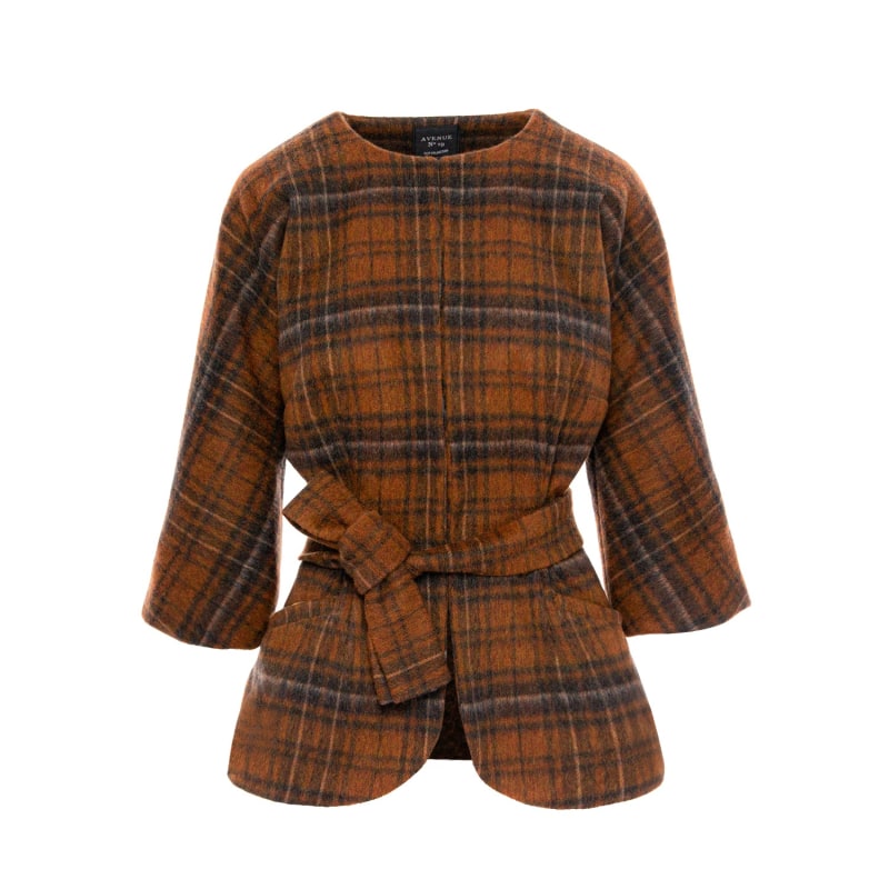 Thumbnail of Check Wool Cape With Belt - Brown image