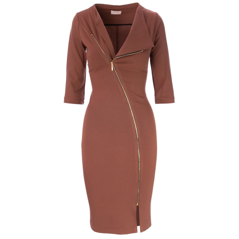 Chelsea Zipped Jersey Midi Dress In Mocha | ROSERRY | Wolf & Badger