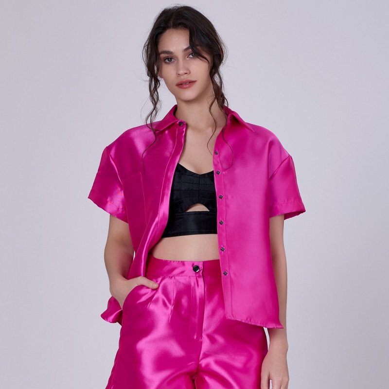 Short Sleeve Shirt In Taffeta - Pink | Smart and Joy | Wolf Short Sleeve Shirt In Taffeta - Pink | Smart and Joy | Wolf