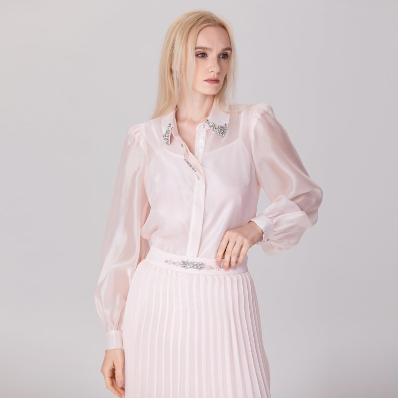 Thumbnail of Beaded Collar Organza Shirt - Light Pink image