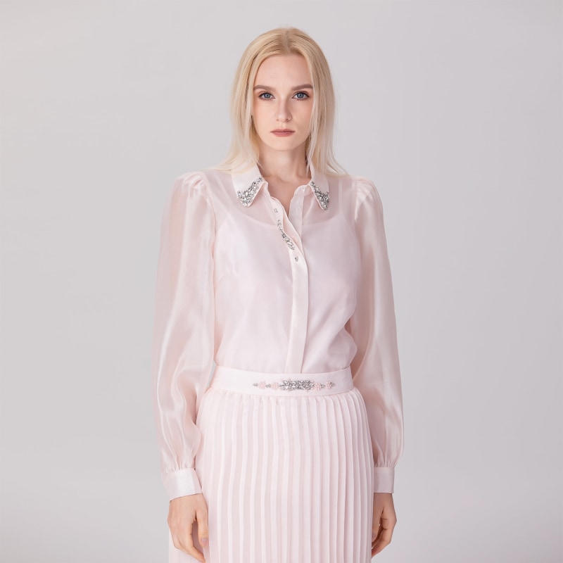 Thumbnail of Beaded Collar Organza Shirt - Light Pink image