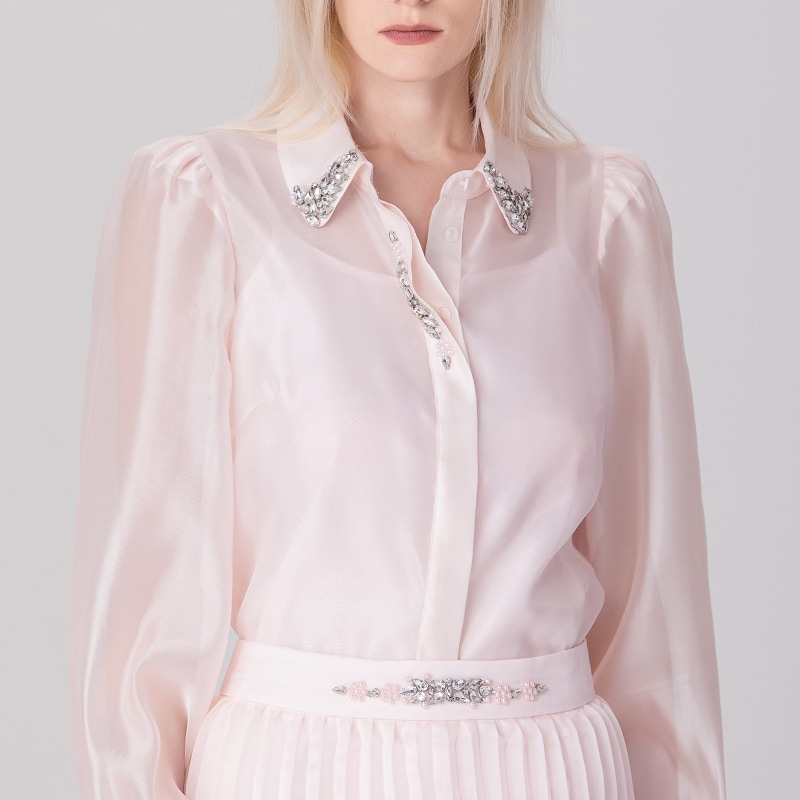 Thumbnail of Beaded Collar Organza Shirt - Light Pink image