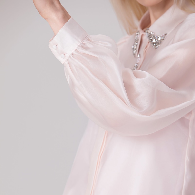 Thumbnail of Beaded Collar Organza Shirt - Light Pink image