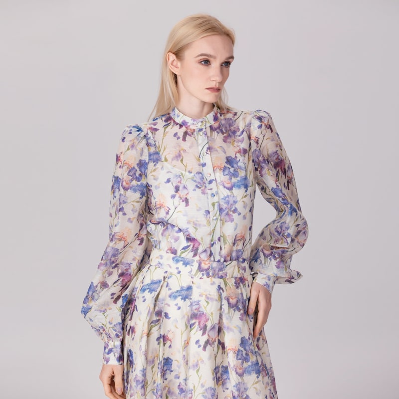 Thumbnail of Flower Print Long Sleeve Organza Shirt - Multicolor image