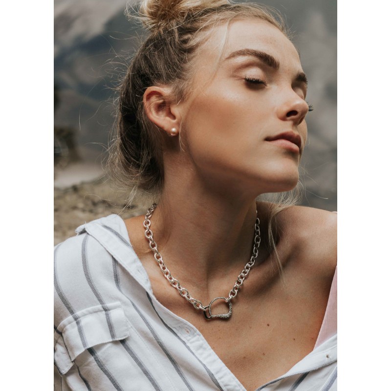 Thumbnail of Cheval Bit Chain Necklace In Silver With Natural Diamonds By Vincent Peach image