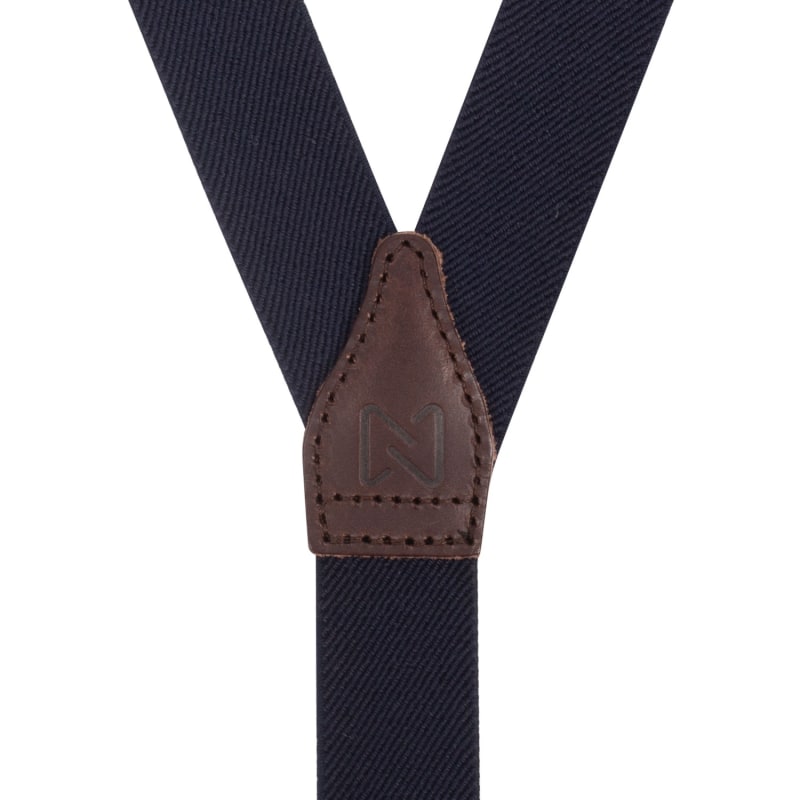 Thumbnail of Chocolate Brown Leather Navy Blue Skinny Braces image