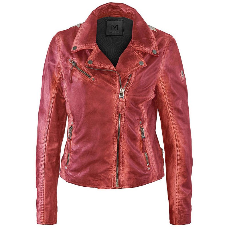 Christy Rf Star Detail Leather Jacket, Red | MAURITIUS | Wolf & Badger