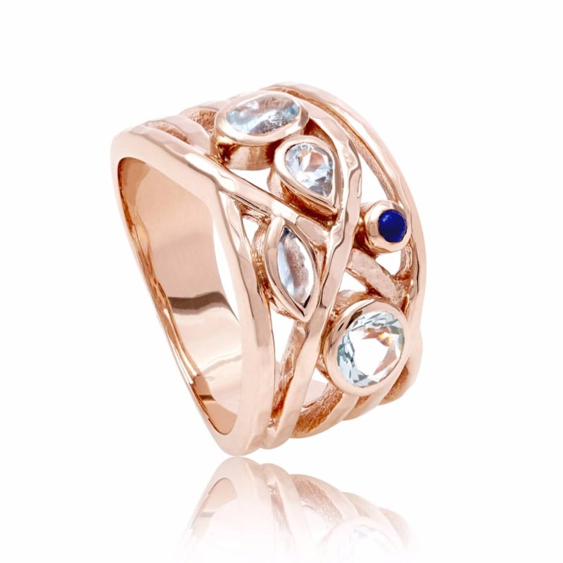 Thumbnail of Rose Gold Cocktail Ring Aquamarine, Blue Topaz & Lapis Lazuli Liana image