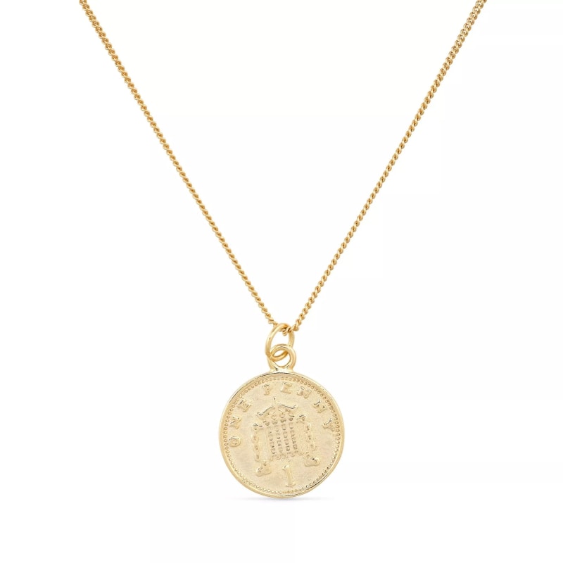 Chunky Gold Lucky Penny Coin Medallion Necklace Elk Bloom