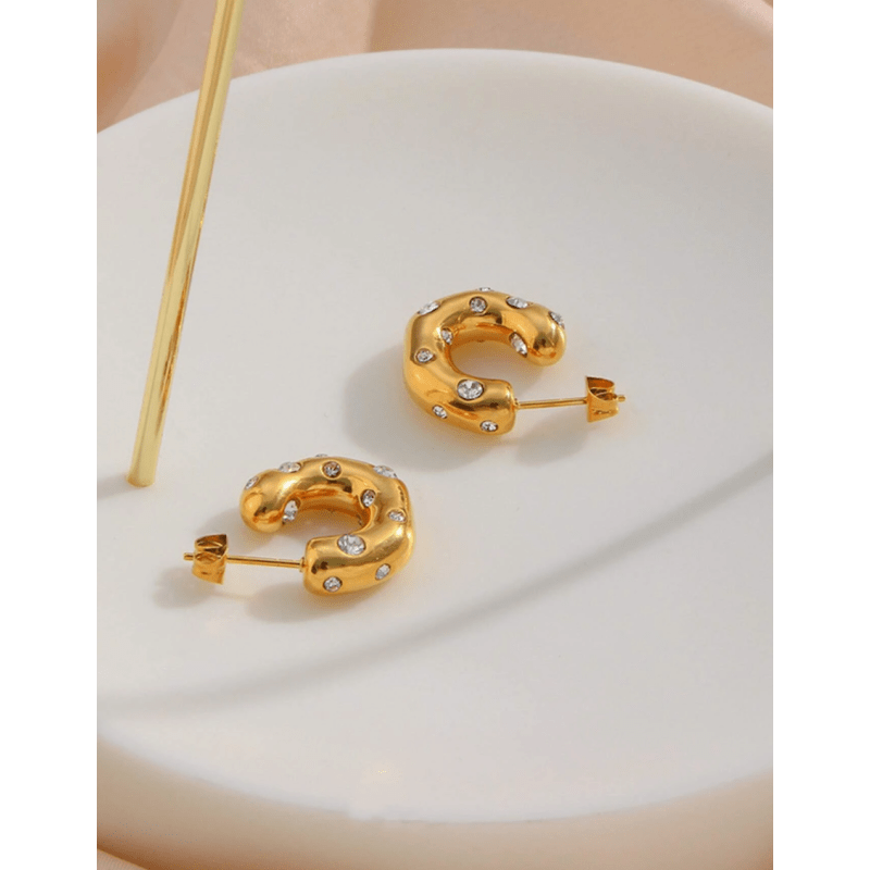 Thumbnail of Chunky Gold Crystal Huggie Earrings image