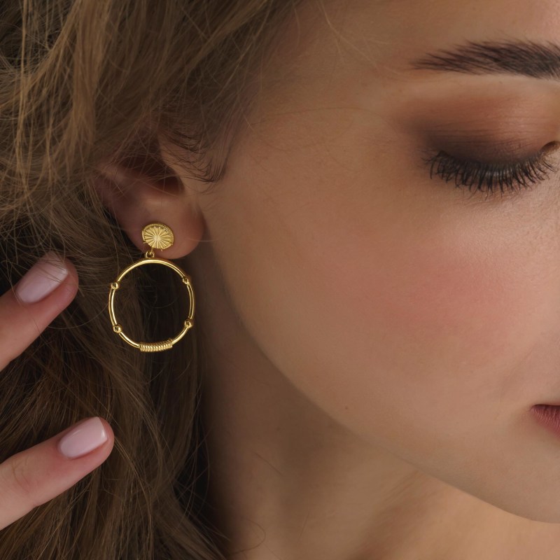 Thumbnail of Chunky Gold Sunburst Drop Halo Stud Earrings image