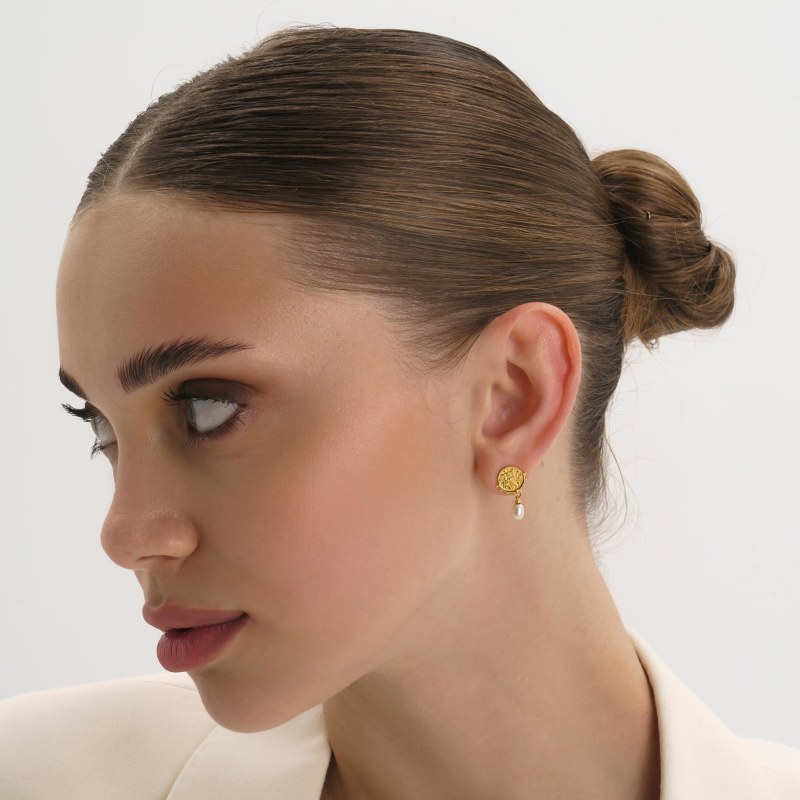Thumbnail of Chunky Pearl Gold Goddess Drop Earrings image