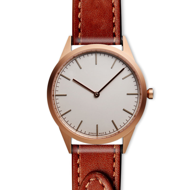 Thumbnail of Men's C35 Two-Hand Watch In PVD Rose Gold With Tapered Tan Nappa Leather Strap image