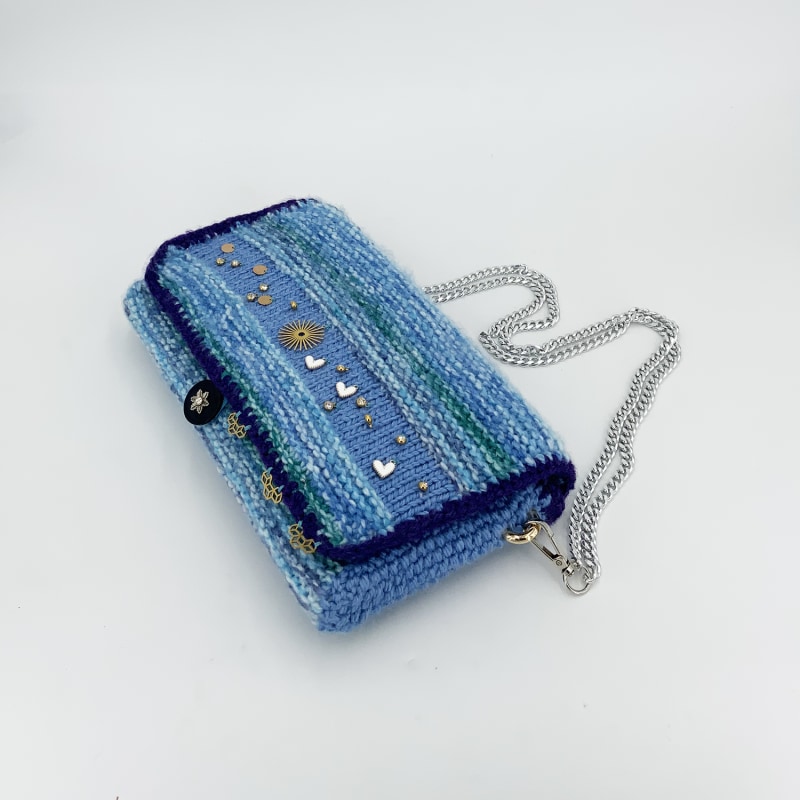 Thumbnail of Cíes Hand Knitted Bag With Charms - Blue image