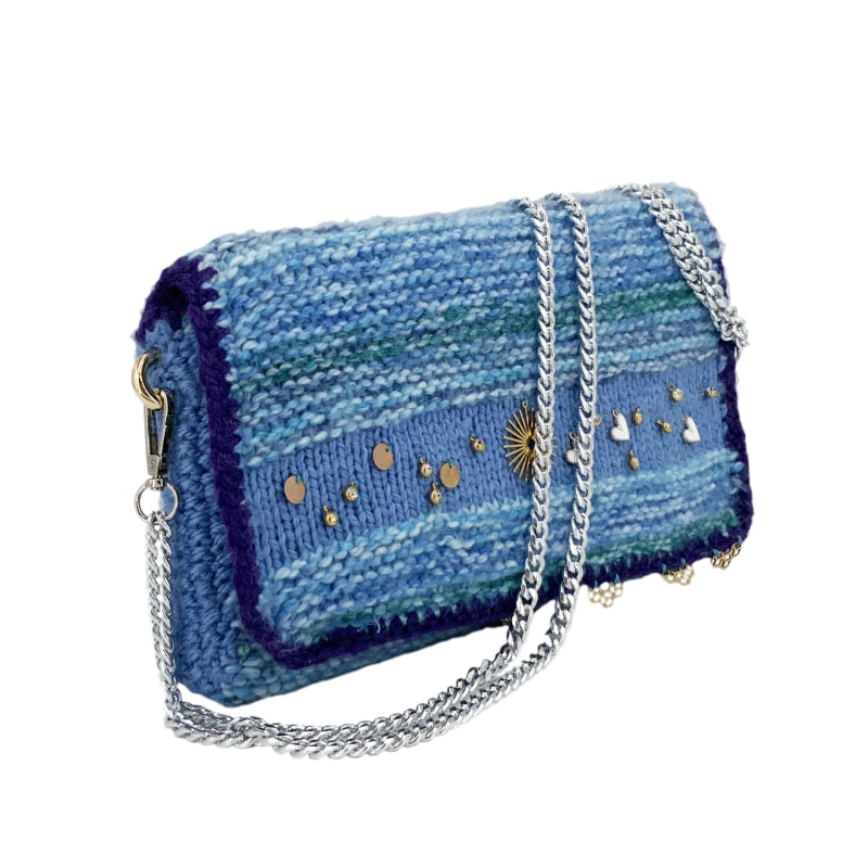 Thumbnail of Cíes Hand Knitted Bag With Charms - Blue image