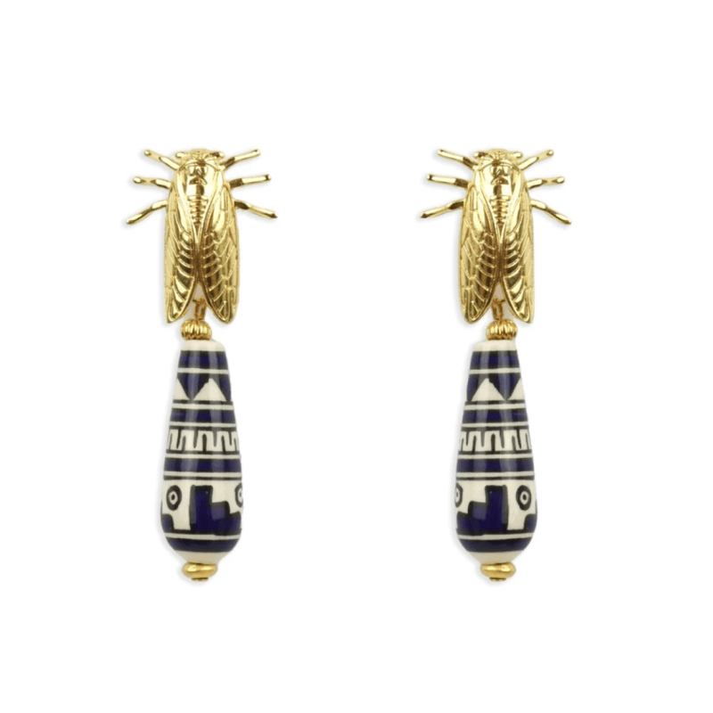 Thumbnail of Cicada Blue Teardrop Gold Earrings image