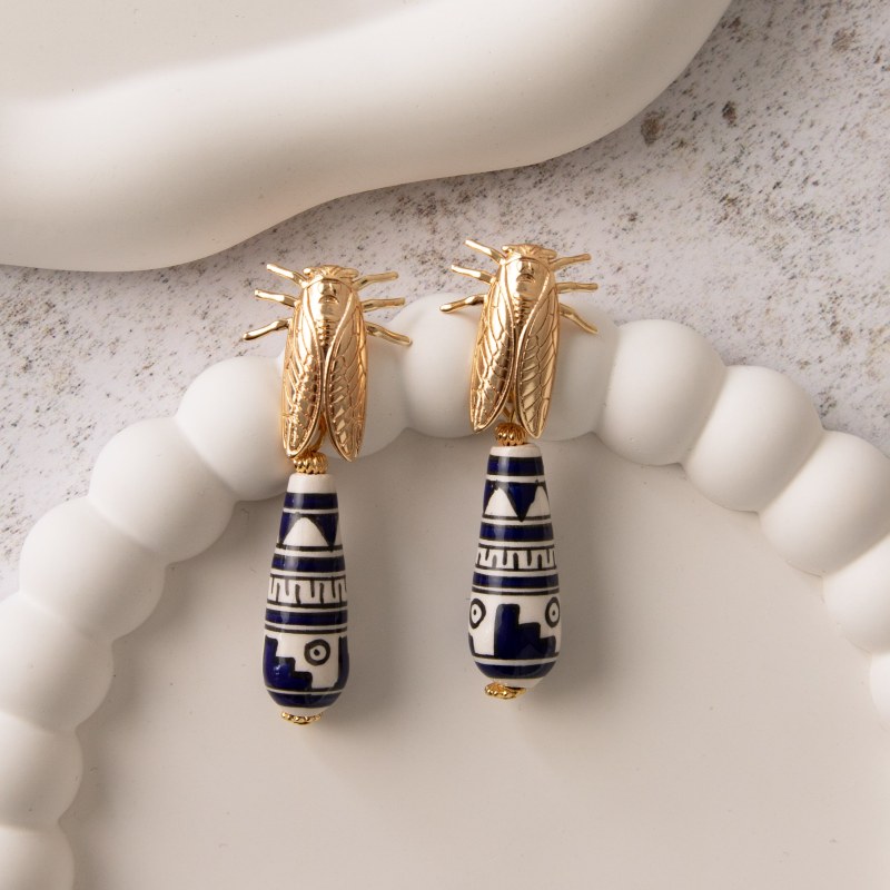 Thumbnail of Cicada Blue Teardrop Gold Earrings image