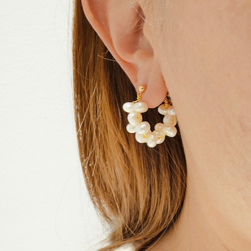 Thumbnail of Cicily Chunky Hoop Pearl Earrings image