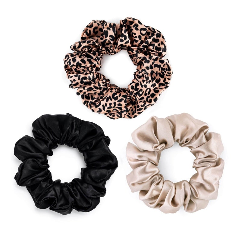 Thumbnail of 3 Large Silk Scrunchies - Rose Gold Leopard Mixed Set image