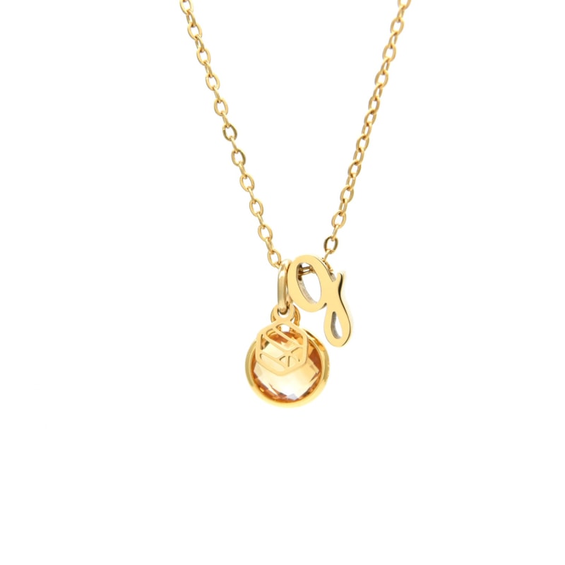 Thumbnail of Citrine November Birthstone Necklace With Initial In Gold image