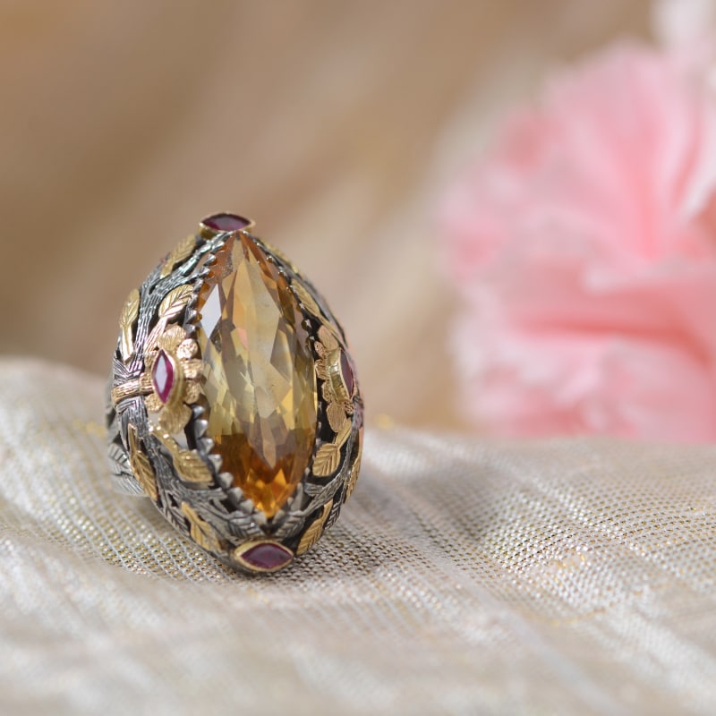 Thumbnail of Citrine Ruby Bollywood Cocktail Ring image