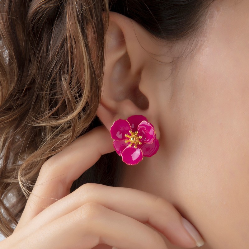 Thumbnail of Raspberry Pink Blossom Flower Earrings image