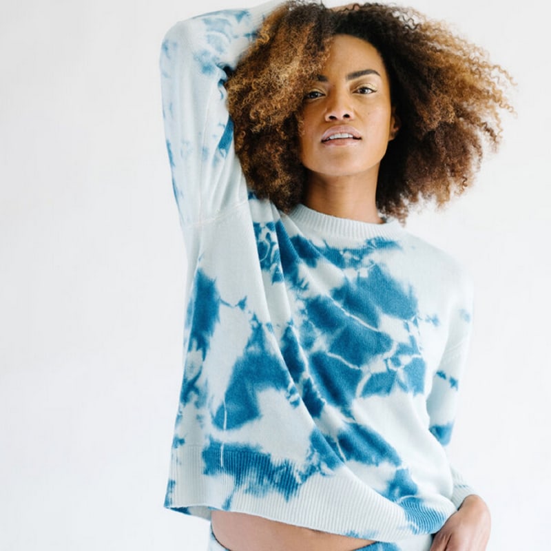 Cashmere Crewneck Sweater - Indigo Shibori Tie Dye | Zenzee Cashmere Crewneck Sweater - Indigo Shibori Tie Dye | Zenzee