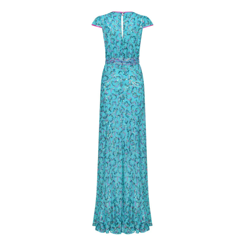 Thumbnail of Long Willow Dress Aqua Awakening Print image