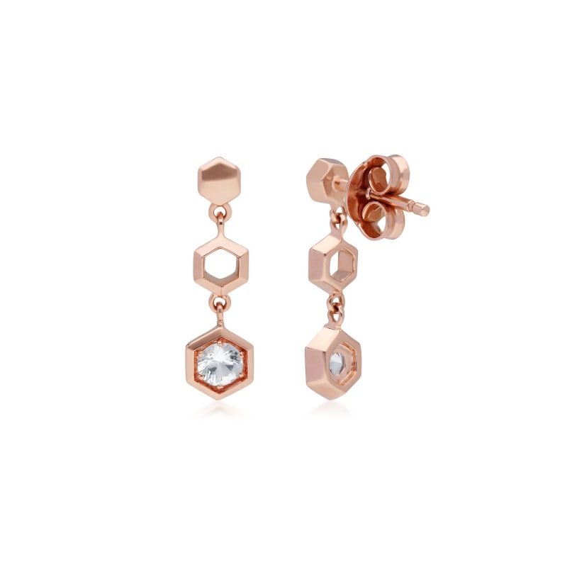 Thumbnail of Honeycomb Clear Sapphire Drop Earrings In Rose Gold image